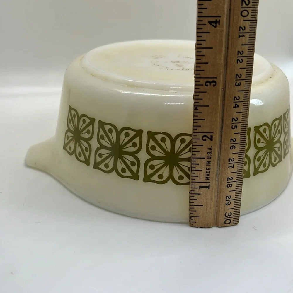 Vintage PYREX Square Flowers White and Green Patterned Mixing Bowl